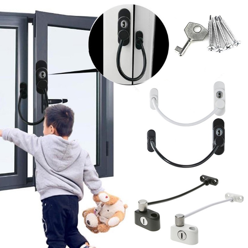 Window Safety Locks Lockable Cable Restrictor Window Sliding Door Restrictor Child Security Guard Home Hardware lock