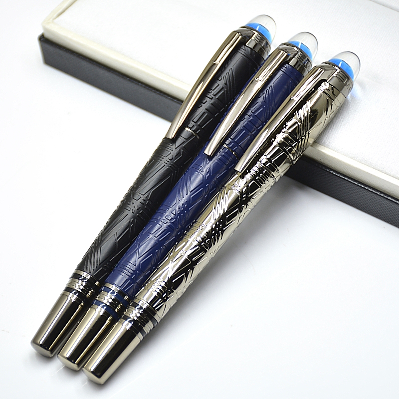 wholesale Monte Star-Walk Blue Crystal Top Rollerball Ballpoint Pen Metal Relief Barrel Office Writing Fountain Pens With Serial Number