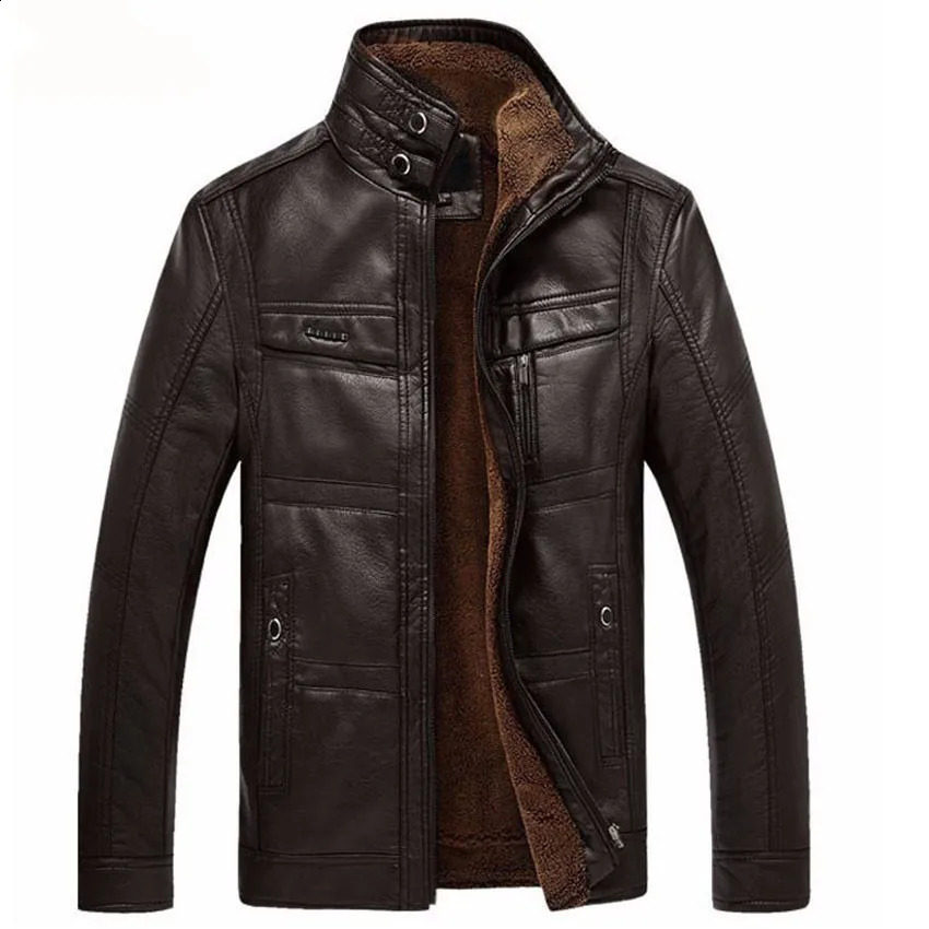 Leather Jacket Men Coats High Quality PU Outerwear Business Winter Faux Fur Male Fleece 241122