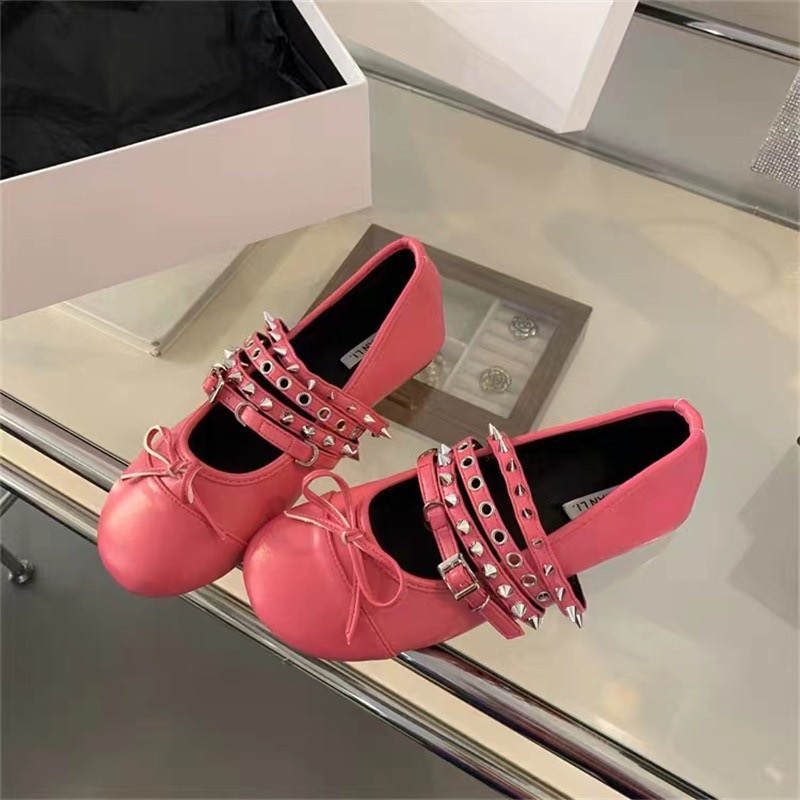 Female New Designer Buckle Strap Ladies Mary Janes Fashion Rivet Footwear Shallow Women Ballet Flats Dance Shoes a4fe