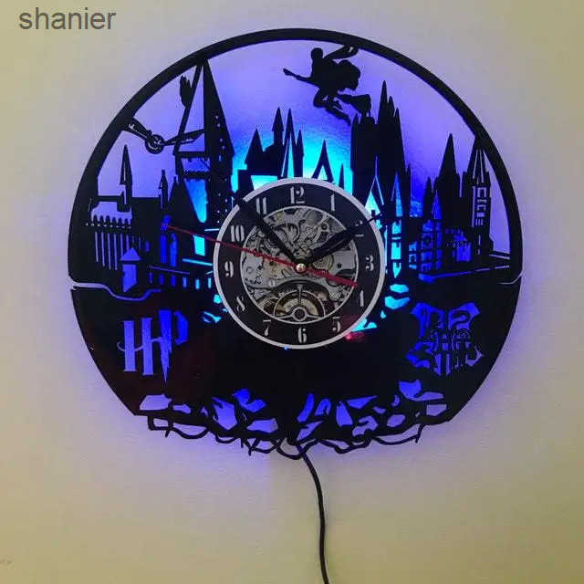 Wall Clocks Hogwarts-Express Vinyl Record Clock LED Light 12 Quartz | Creative Birthday Gifts for Kids and Friends. L240910 L0910