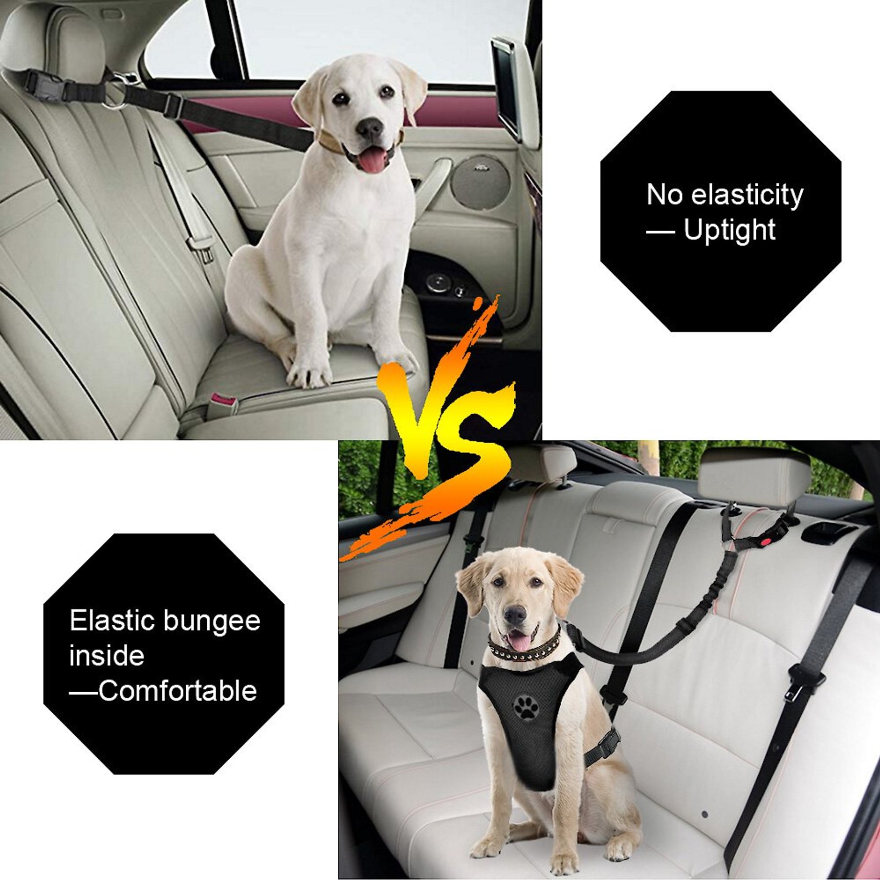 SlowTon Adjustable Dog Car Headrest Restraint with Seat Belt, 2 count