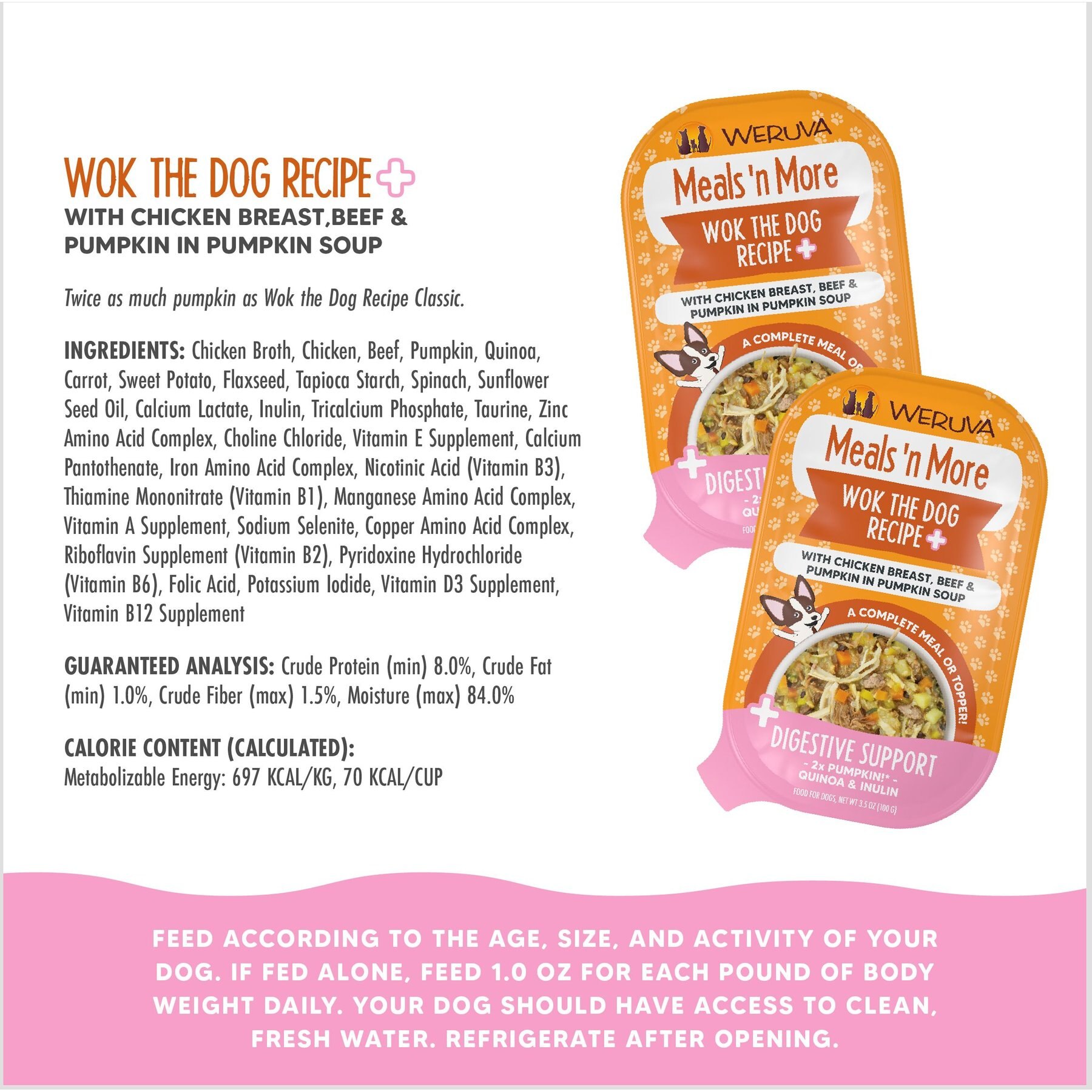 Weruva Meals 'n More Natural Wet Dog Food, Wok The Dog Plus Digestive Support, 3.5-oz cup, 12 count