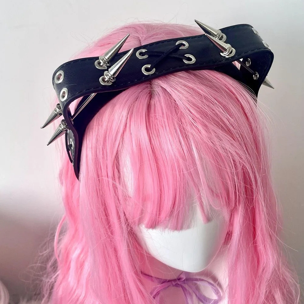 Y2K Women Girl Lolita Punk Rivets Leather Hair hoop KC headband Harajuku Gothic Ladies Hip hop punk Hairbands Hair Accessories 241122