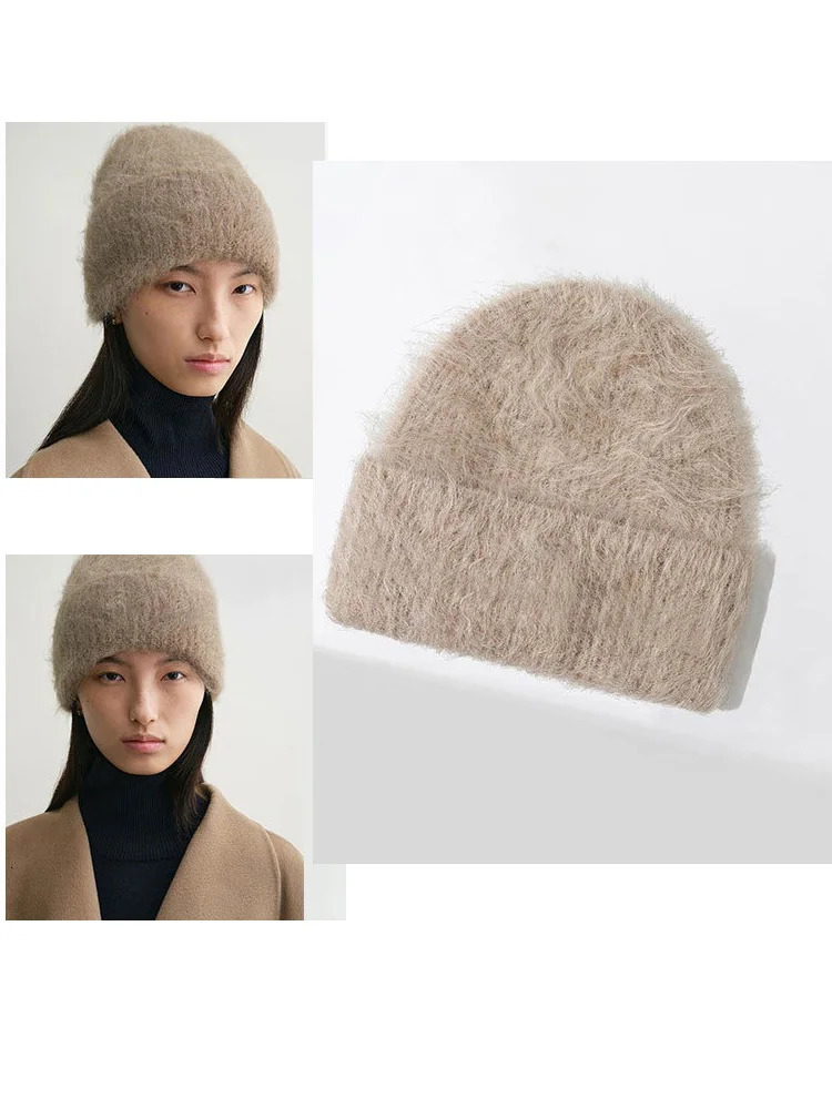Fluffy Alpaca Wool Beanies Women Warm Knitted Hat Winter Bonnet 241122