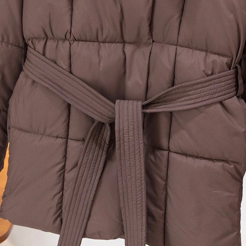 With a Belt Jacket Women Winter Woman Parkas Solid Thicken Warm Female Snow Wear Coat Cotton Padded Outwear Clothes 241122