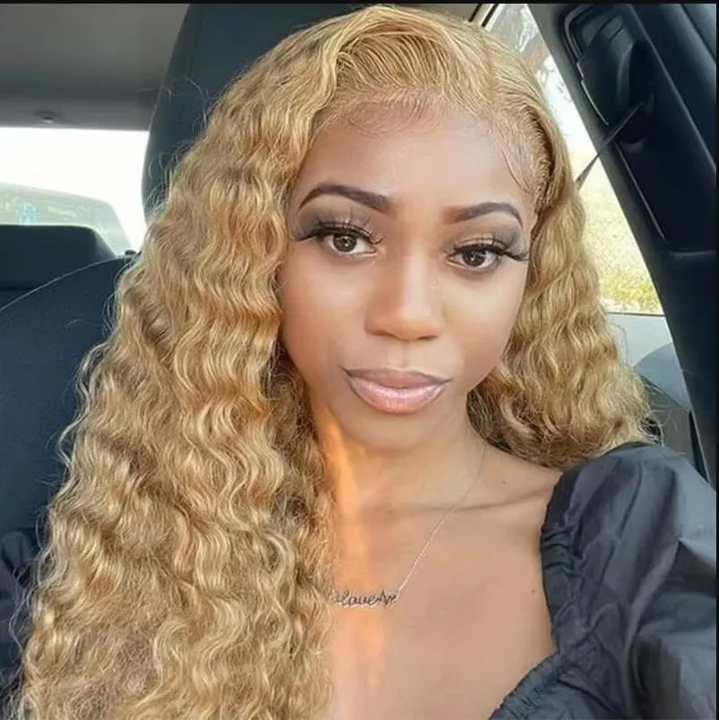 13X4 Kinky Curly Ombre Color Lace Closure Wigs Blonde Wig 32 Inchesfor Women Simulation Human Hair Brazilian Curly 280% Density 360 Lace Frontal Long 