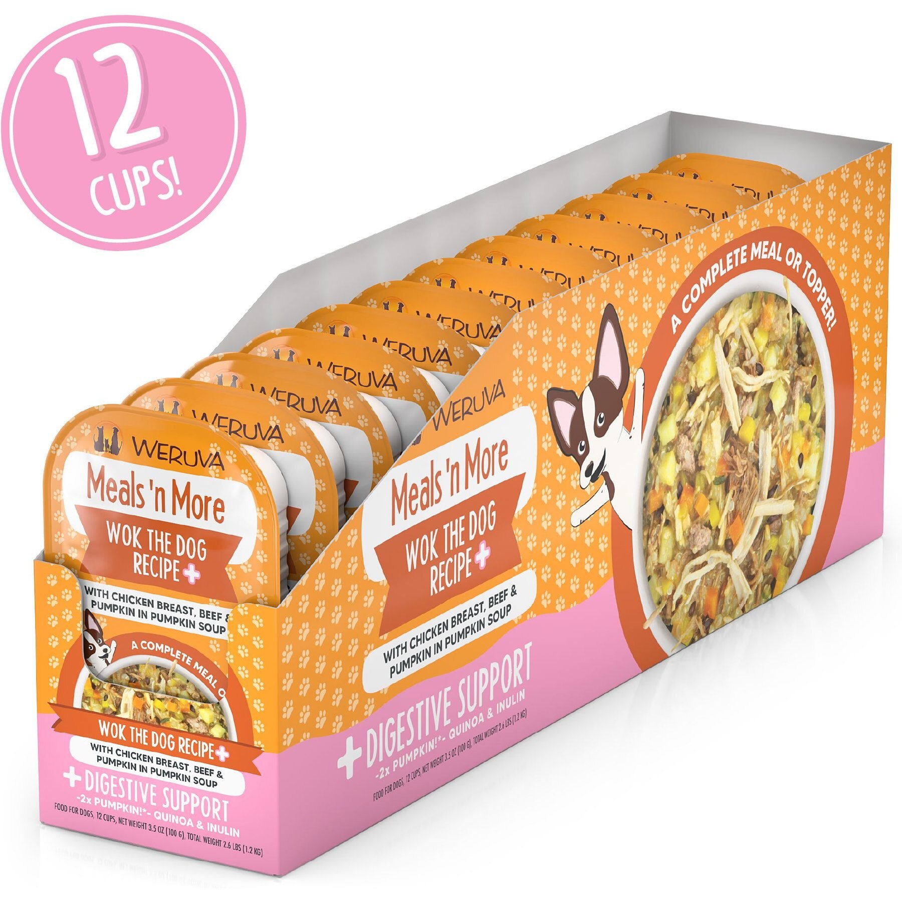 Weruva Meals 'n More Natural Wet Dog Food, Wok The Dog Plus Digestive Support, 3.5-oz cup, 12 count