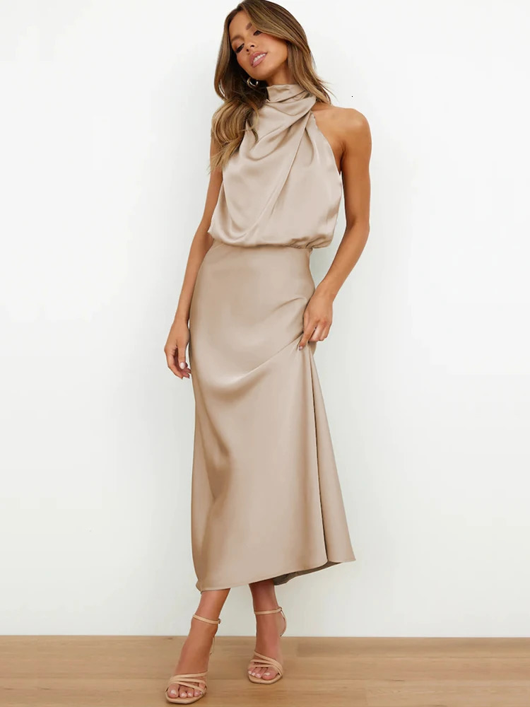 Summer High-End Silk Satin Sleeveless Long Dress Women Fashion Elegant Celebrity Dresses Evening Dress Party Clothes Ladies 240420