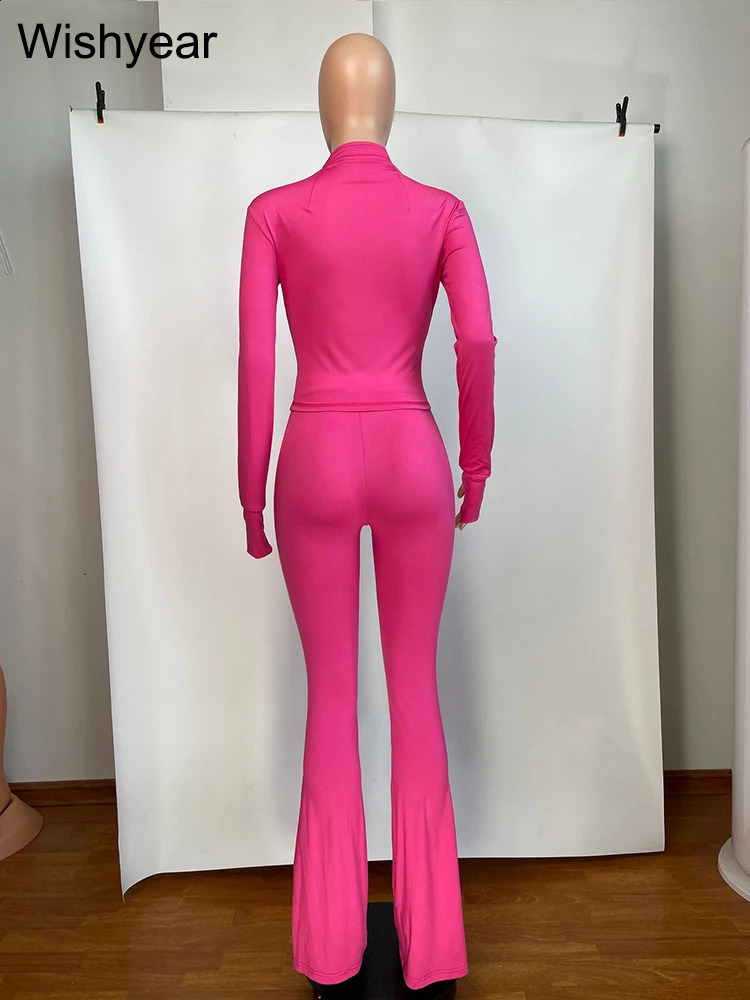 Elegant Sports Womens Clothing Sales Long Sleeve Tops and Flare Pants Two Pieces Sets Tracksuit Street Jogging Leggings Outfits 241121