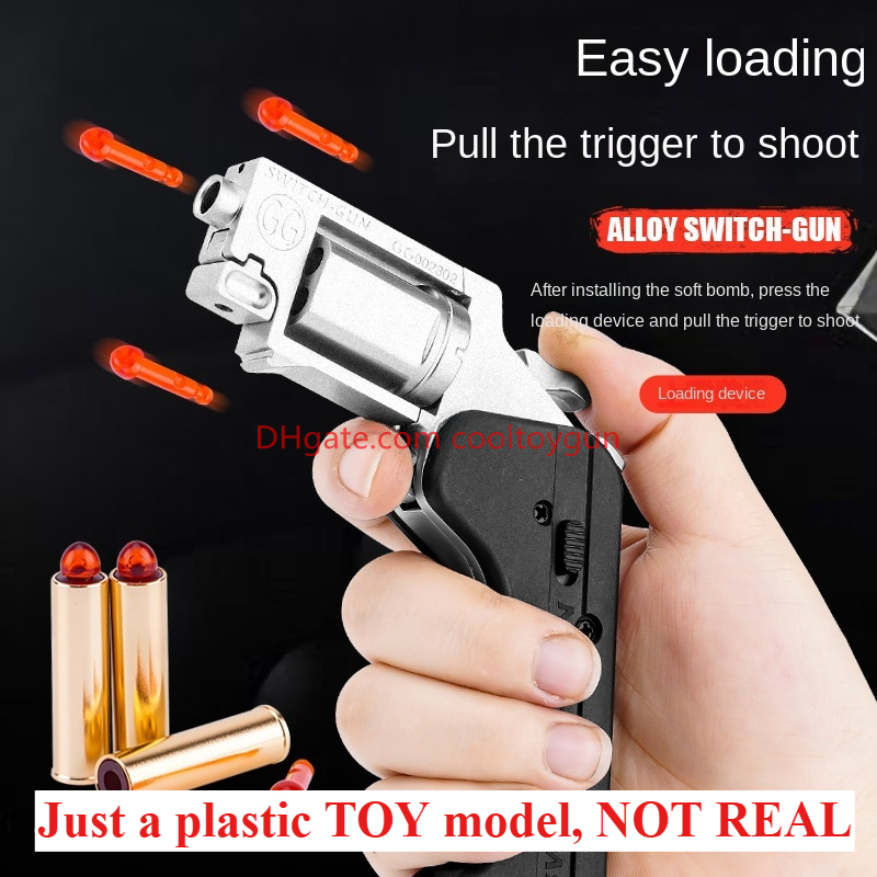 Alloy Revolver Lifecard Toy Gun Pistol Foldable Soft Bullet Shell Ejection Blaster Launcher for Boys Adults New Year Gifts Toys