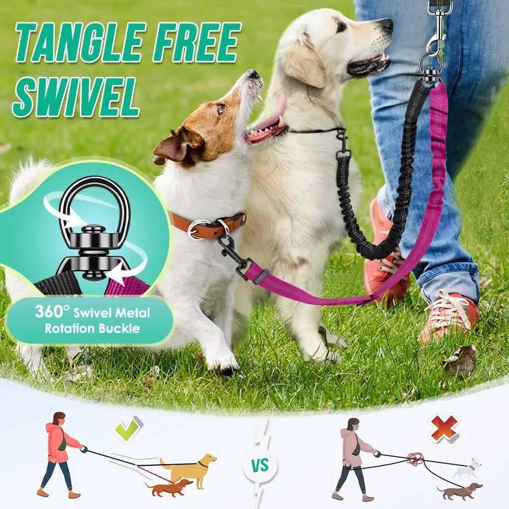 16ft Long Dual Dog Leash Attachment - Double Leashes for Training Small to Large Dogs - Adjustable Strap Shock Absorbing BungeeXJ250218