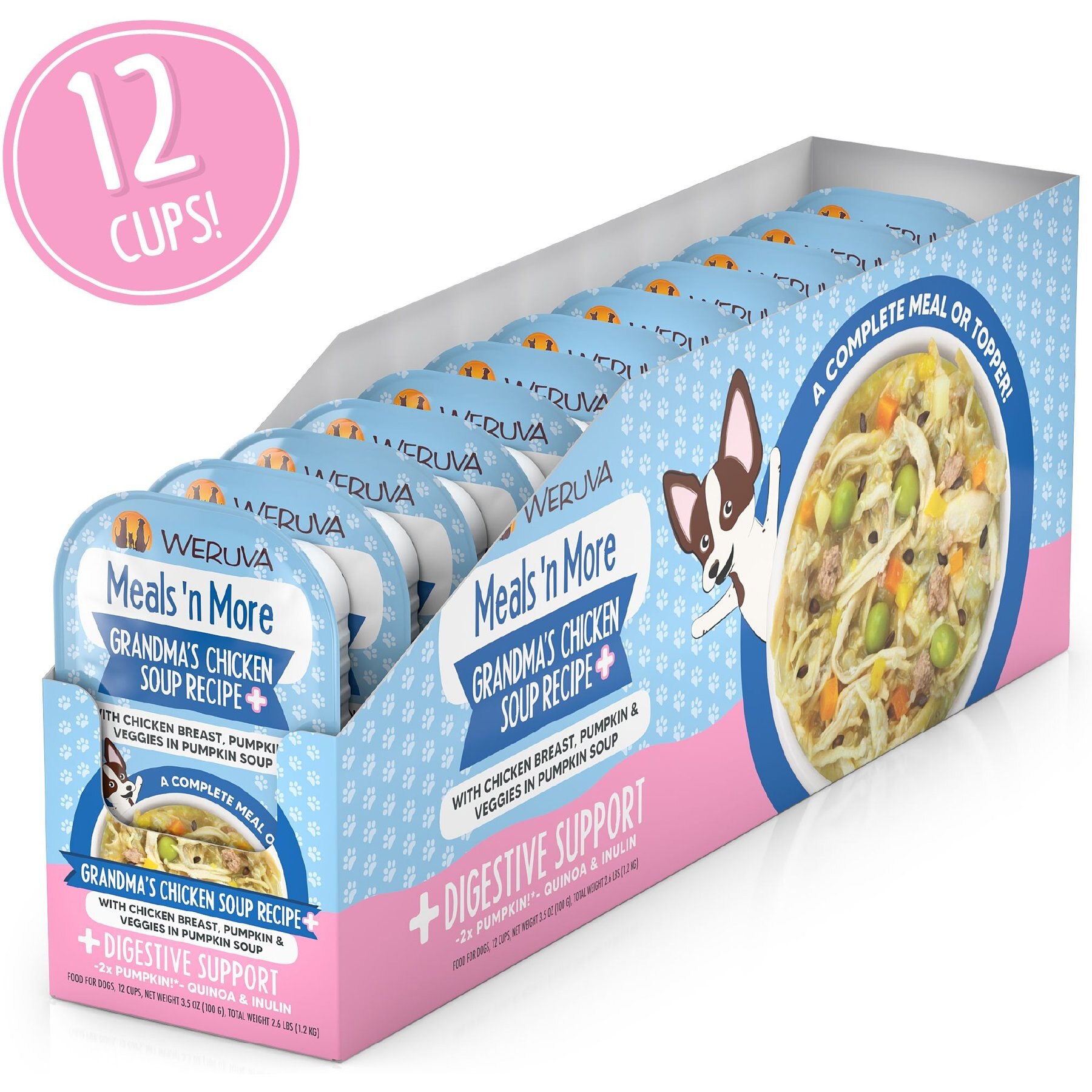 Weruva Meals 'n More Natural Wet Dog Food, Grandma's Chicken Soup Plus Digestive Support, 3.5-oz cup, 12 count