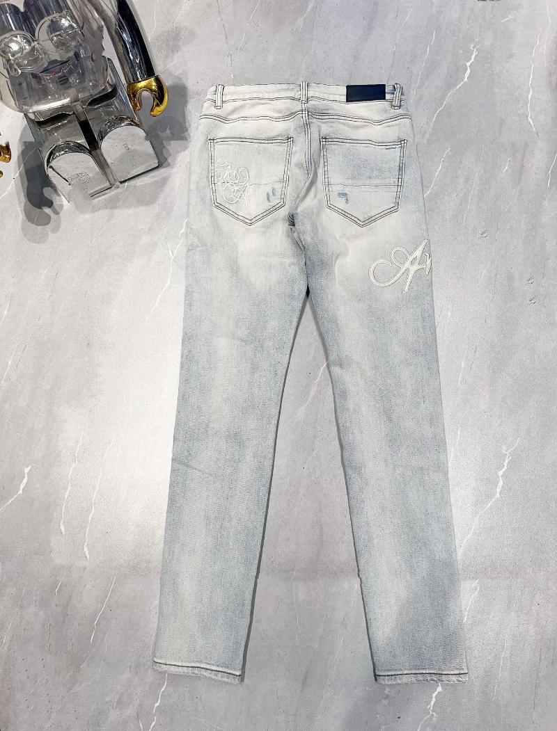 2025 S Fashion Designer Men S Jeans Bleaching Washed Light Blue Men Letter Patched Street Clothes Male S Low Rise Pencil Pants