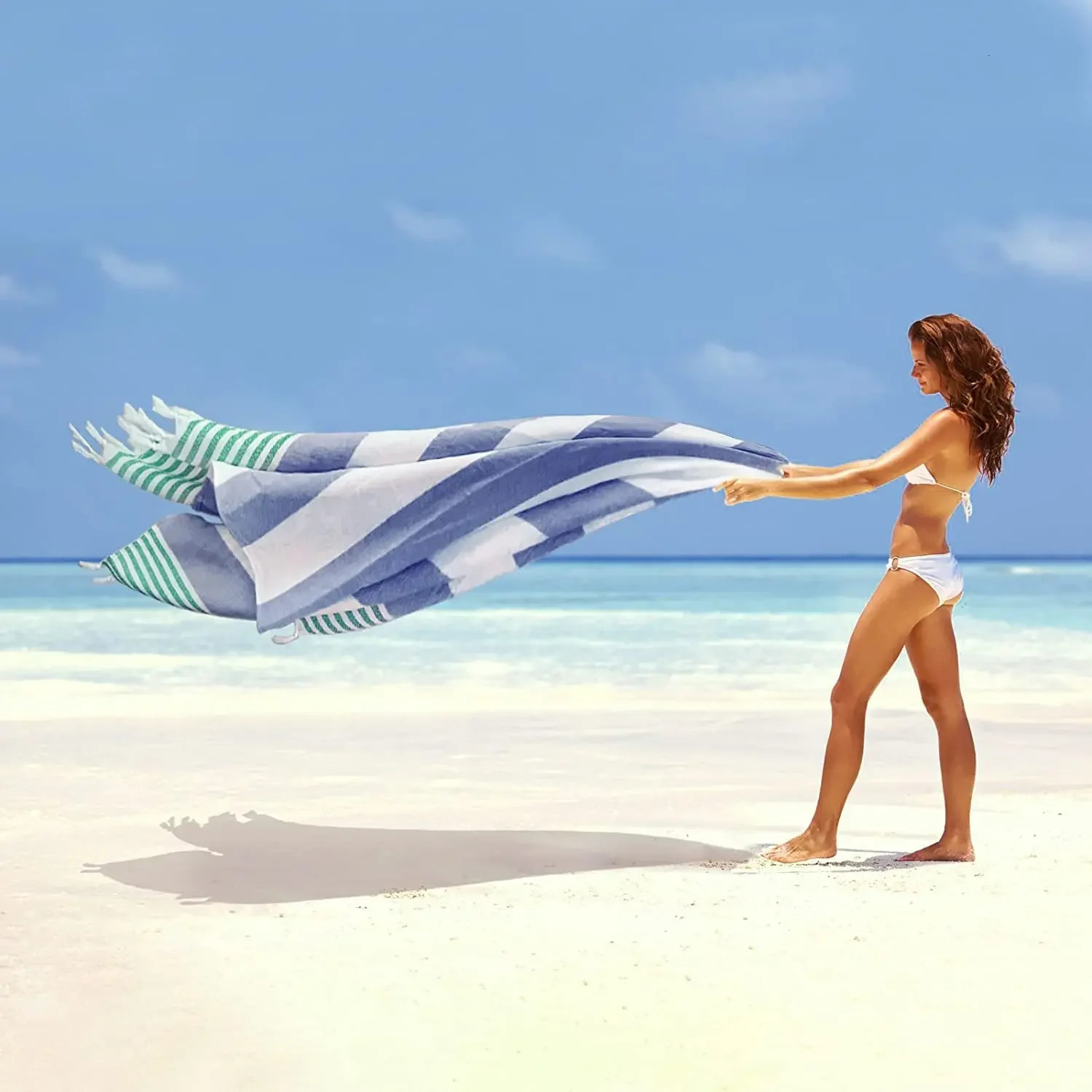 Turkish Beach Towels 39 x 71 Inch Oversized Towel Quick Dry Sand Free Bath for Pool Gym and Bathroom 240422