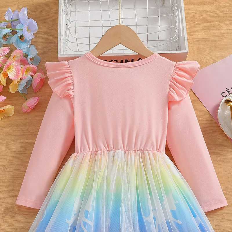 2025 New Princess Dress Girls Dress Autumn Spring Kids Clothes Birthday Par Dress Long-sleeved for Children Rainbow Z250214