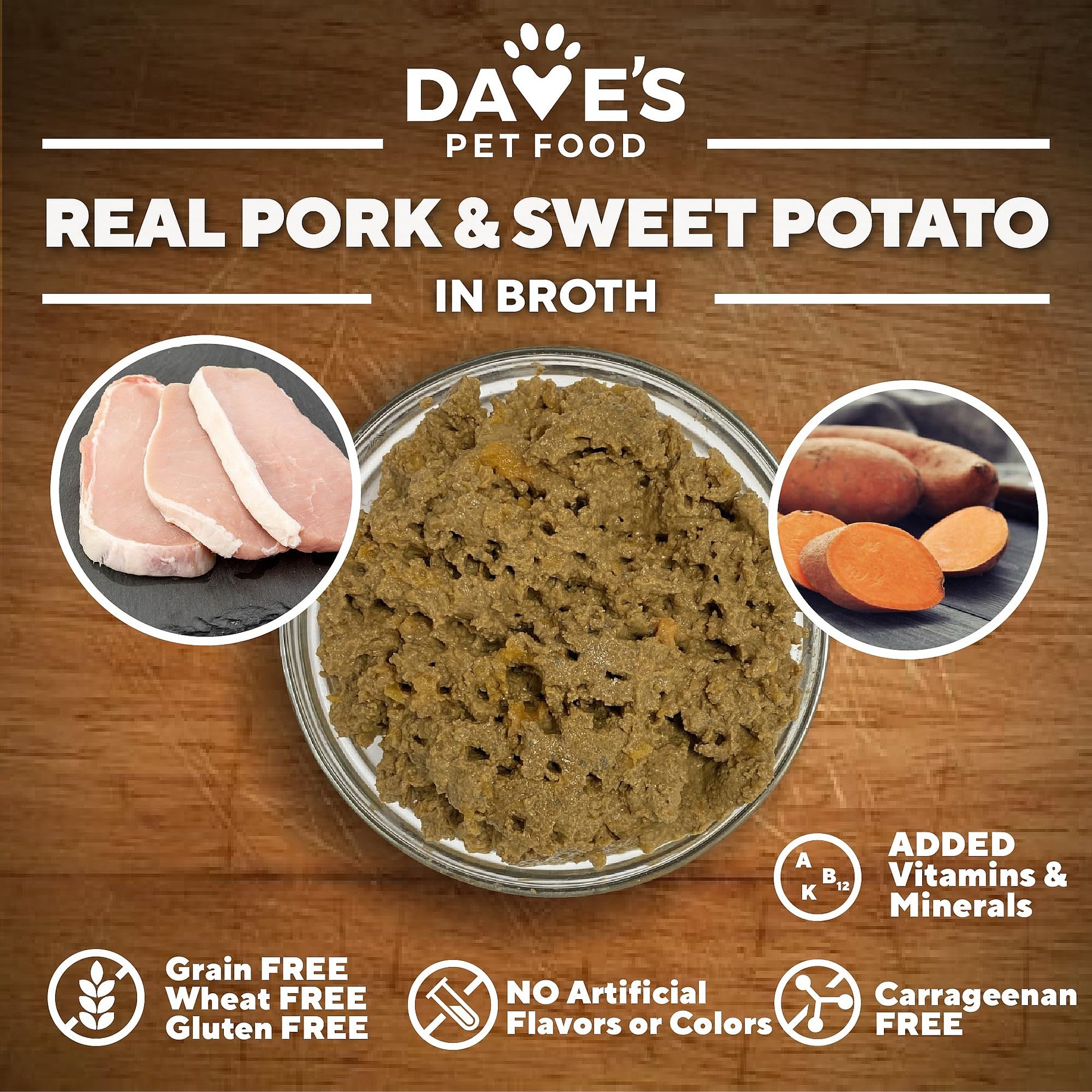 Dave's Pet Food Grain-Free Pork & Sweet Potato Entree in Broth Pate Canned Wet Dog Food