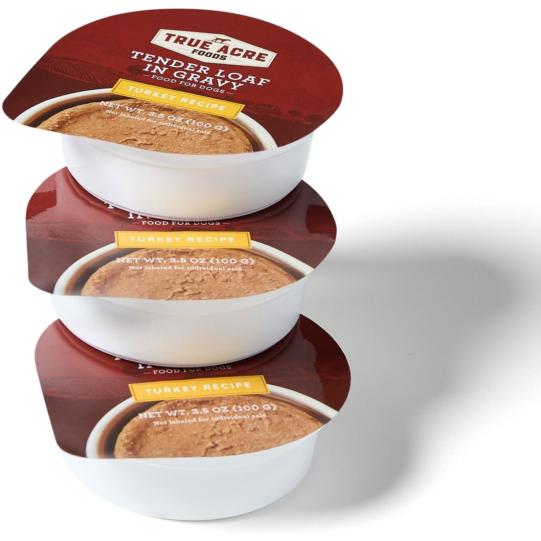 True Acre Foods Turkey Recipe Tender Loaf in Gravy, Wet Dog Food, 3.5-oz cup, case of 12