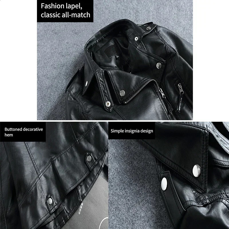 Women Short Black PU Zip Up Jacket Slim Fashion Motorcycle Outwear Leather Casual Wild Coat 241121