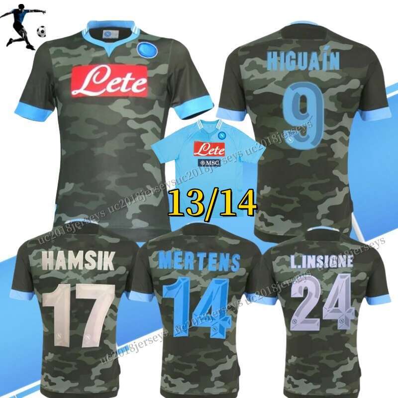 Away 2013 2014 Napolitro Soccer Jerseys 13 14 European Mertens Away Higuain insigne Hamsik Pandev Vintage Classic Football Shirt