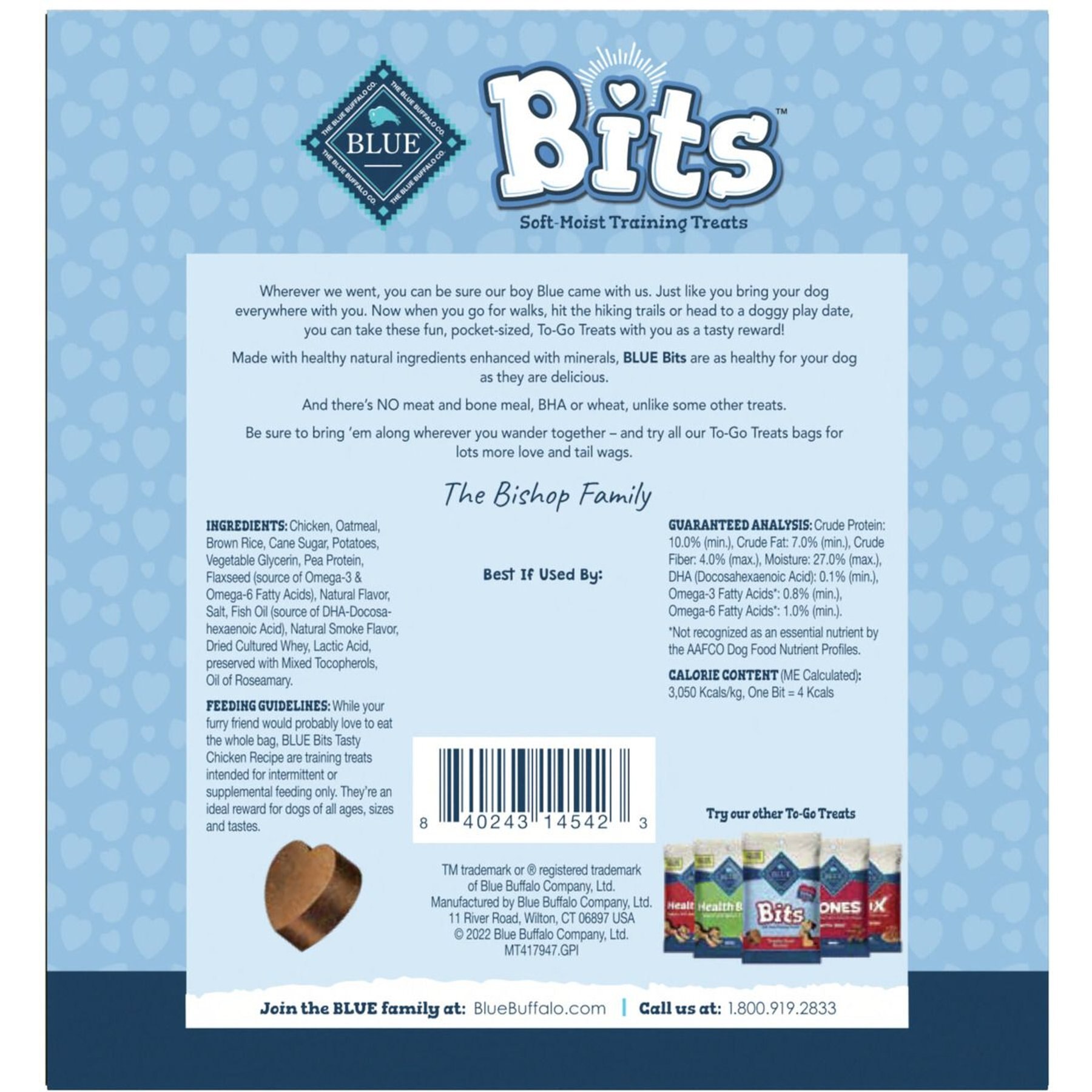 Blue Buffalo To-Go Bits Tasty Chicken Recipe Dog Treats, 12 count