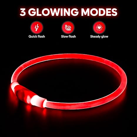 HIGO Up USB Rechargeable LED Collar Glow in The Dark, TPU Flash Dog Necklace Light Make Your Dogs Be Visible& Safe