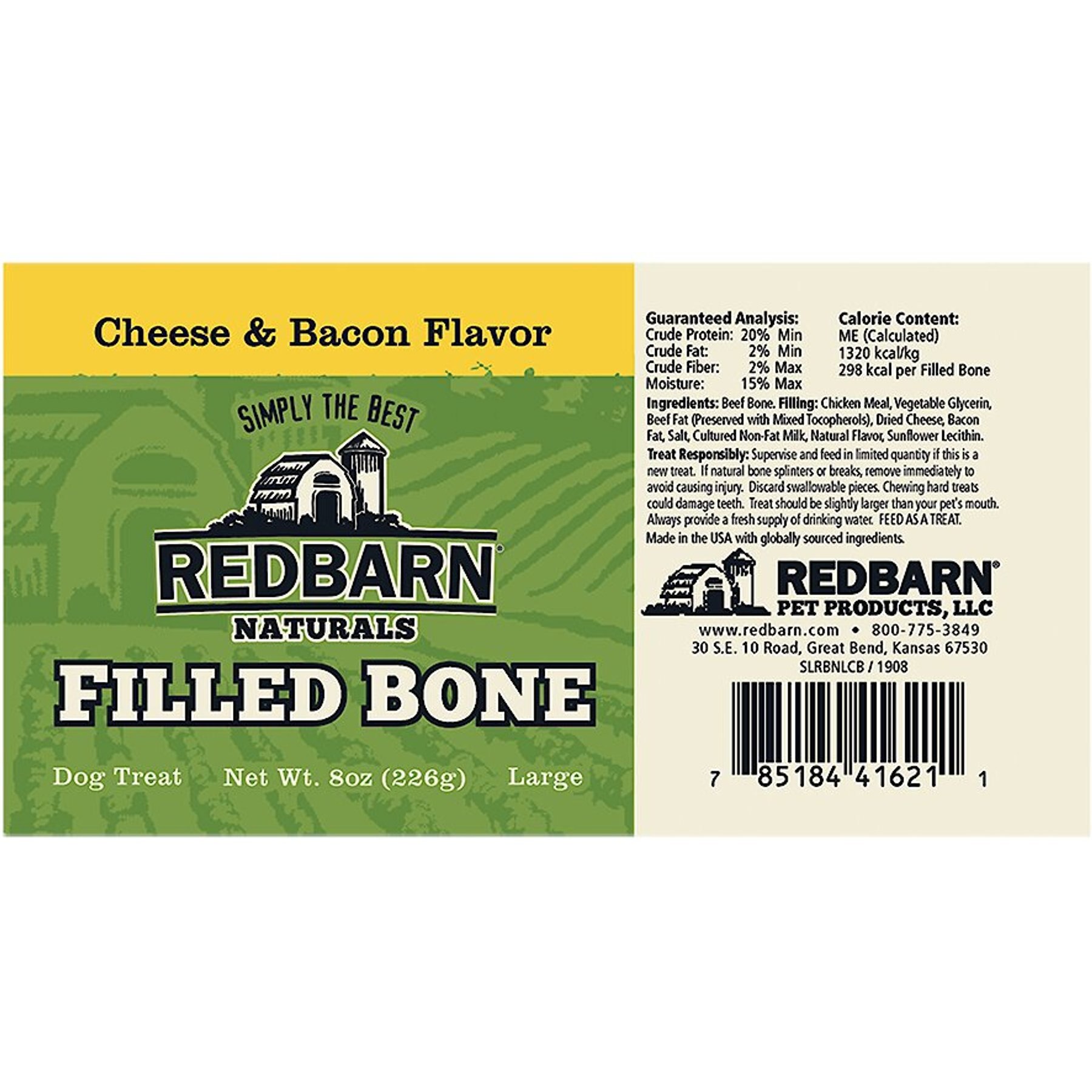 Redbarn Filled Bone Natural Cheese & Bacon Flavor Chew Dog Treat, Large, 8-oz