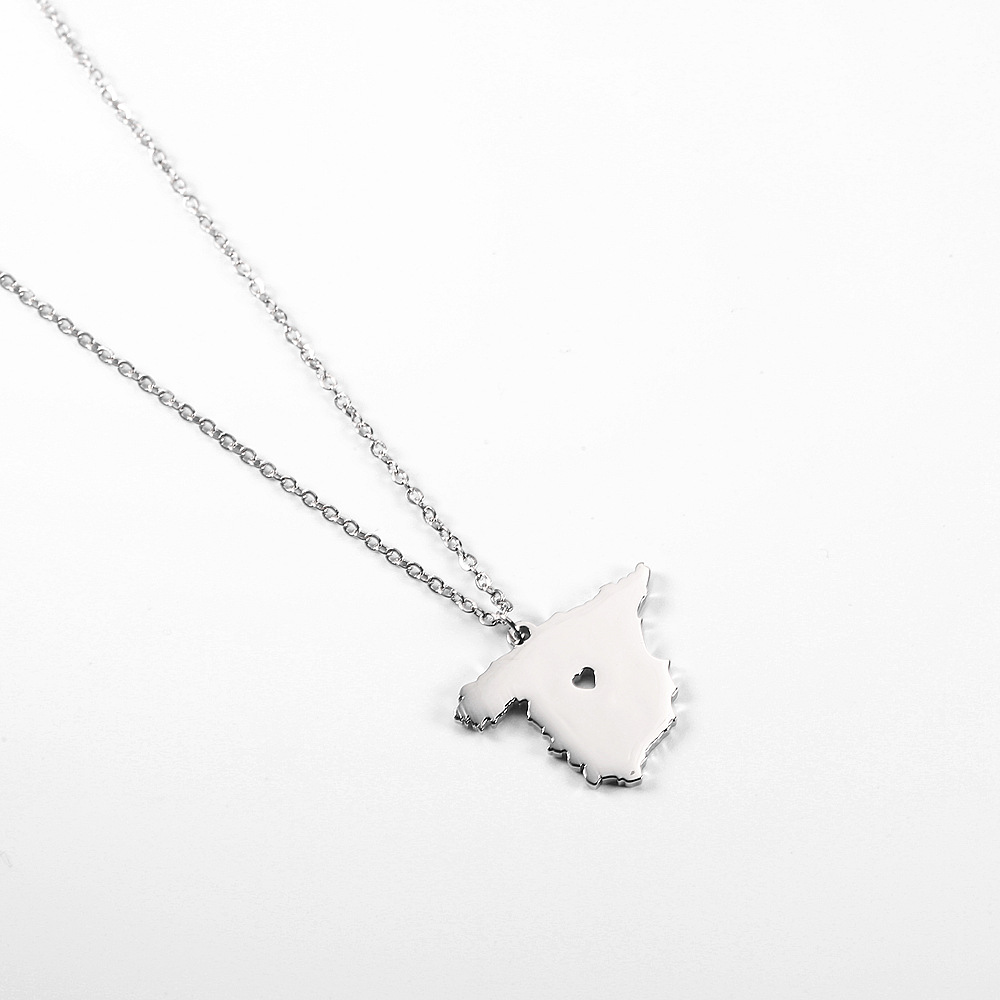 European Country Map of Spain Necklace Stainless Steel Espanha Spanish Pride I Heart Love Capital of Spain Madrid City Necklaces for Souvenir Gift