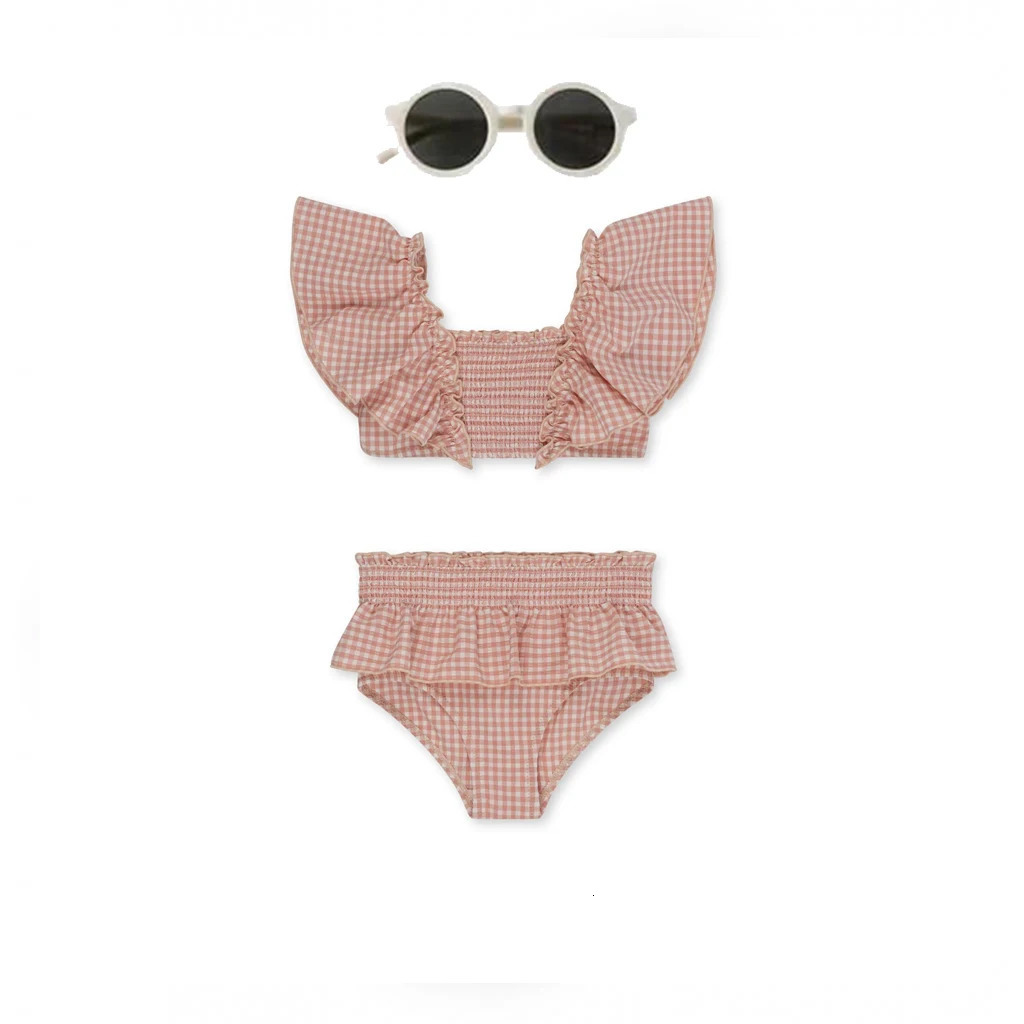 Konges Slojd Girls Swimwear Sets Summer Kids One Pieces Swimsuits Baby Holiday Outwear Toddler Children Seaside Swim Bikini 240415