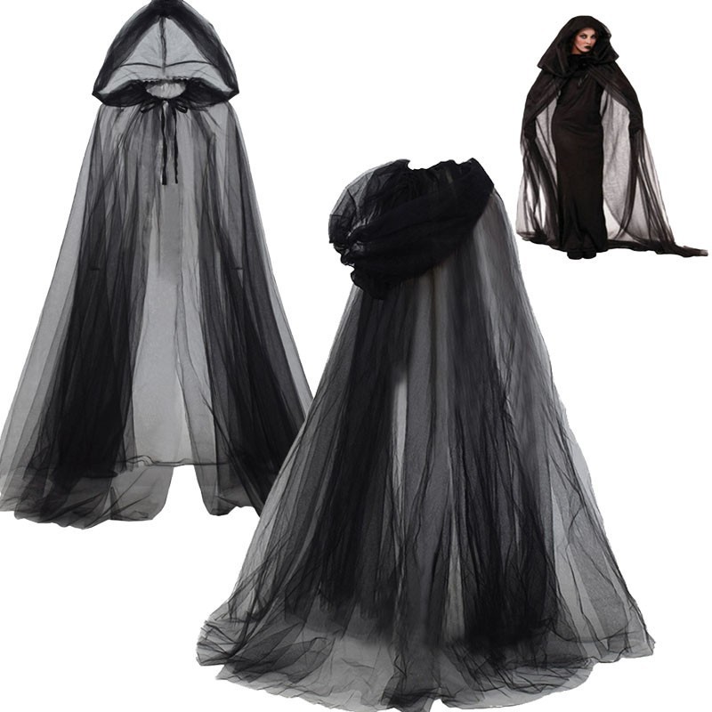 Stage Wear Dance Accessories Cool Style Mesh Black and White Hooded Unisex Cloak Black Strap Cloak For Boys And Girls