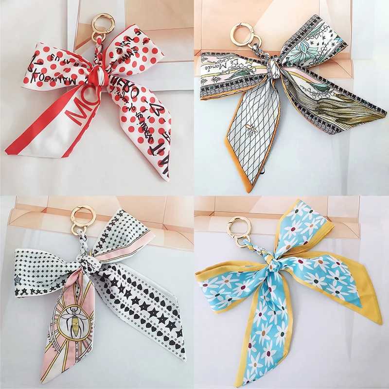 New Sweet Woven Soft Silk Scarf Keychain Bow Pendant Bag Charm Accessories Keychain Fashion Car Keyholder Keychain Girl Gift Y241121