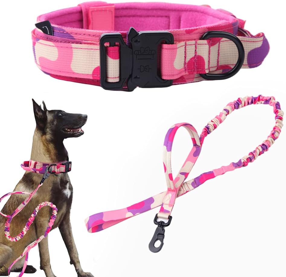 Tactical Military Adjustable Nylon Collar Heavy Duty Metal Buckle with Handle for Dog Training (Bright Green,L