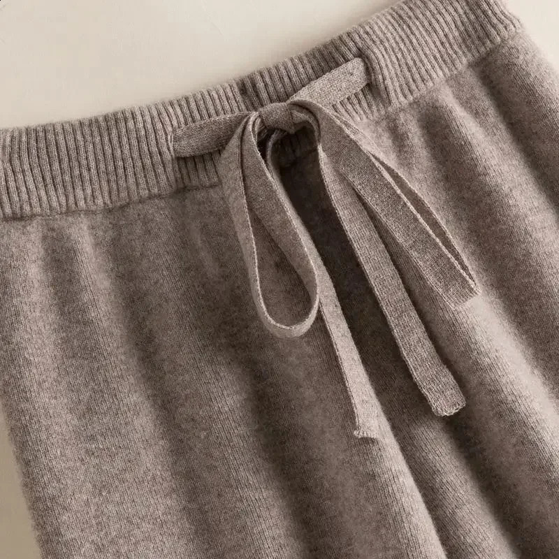 Korean Womens Wool Wide Leg Pants Elastic Waist Cashmere Autumn Winter Knitted Casual Warm Soft Straight Trousers 241121