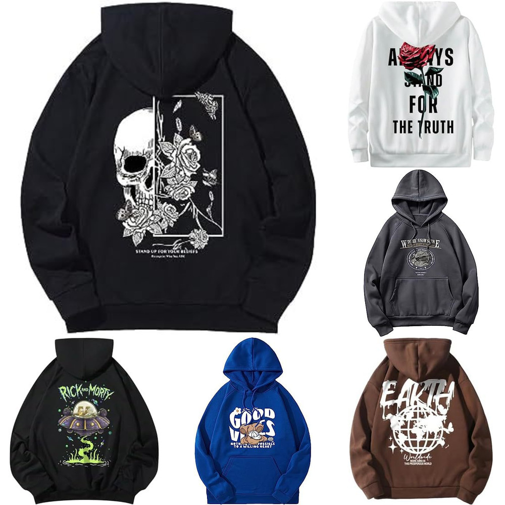 Fashion Hoodie Hooded Street Sweatshirt Comfortable Letter Patterned Long Sleeved Drawstring Casual