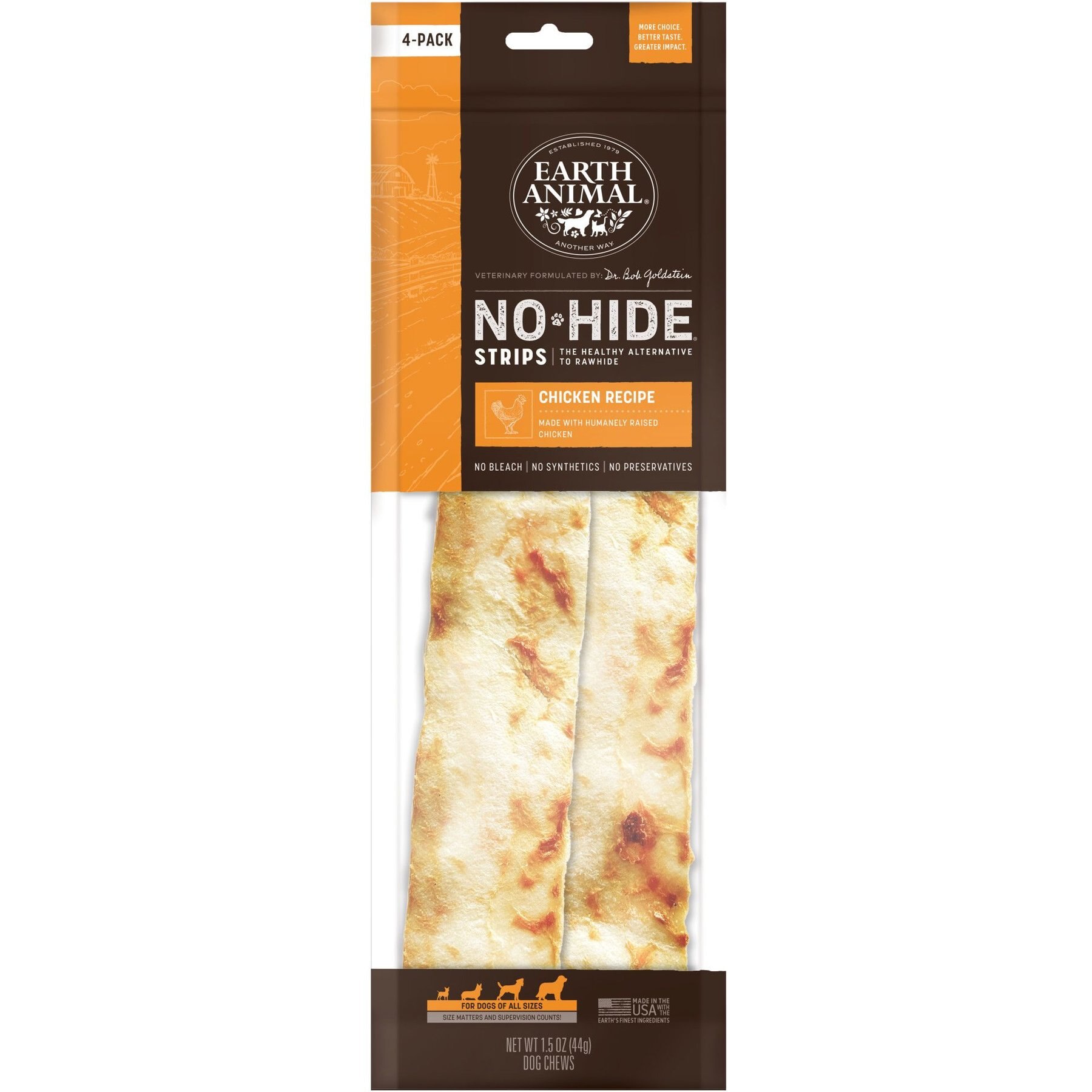 Earth Animal No-Hide Strips Thin Natural Rawhide Alternative Chicken Recipe Chew Dog Treat