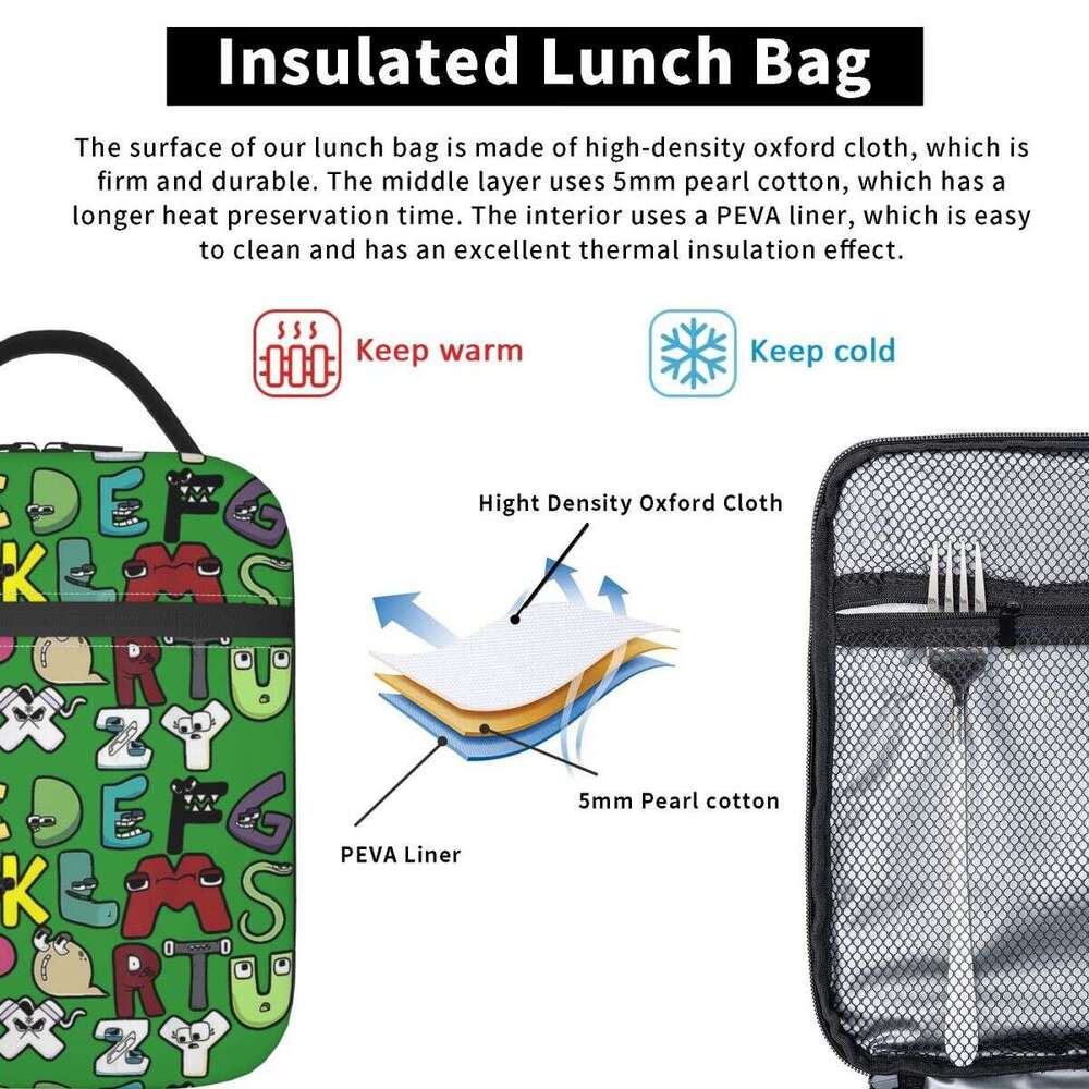 Alphabet Lore Costume For Boys Insulated Cooler Bag Container Matching Learning 26 Letters Tote Lunch Picnic