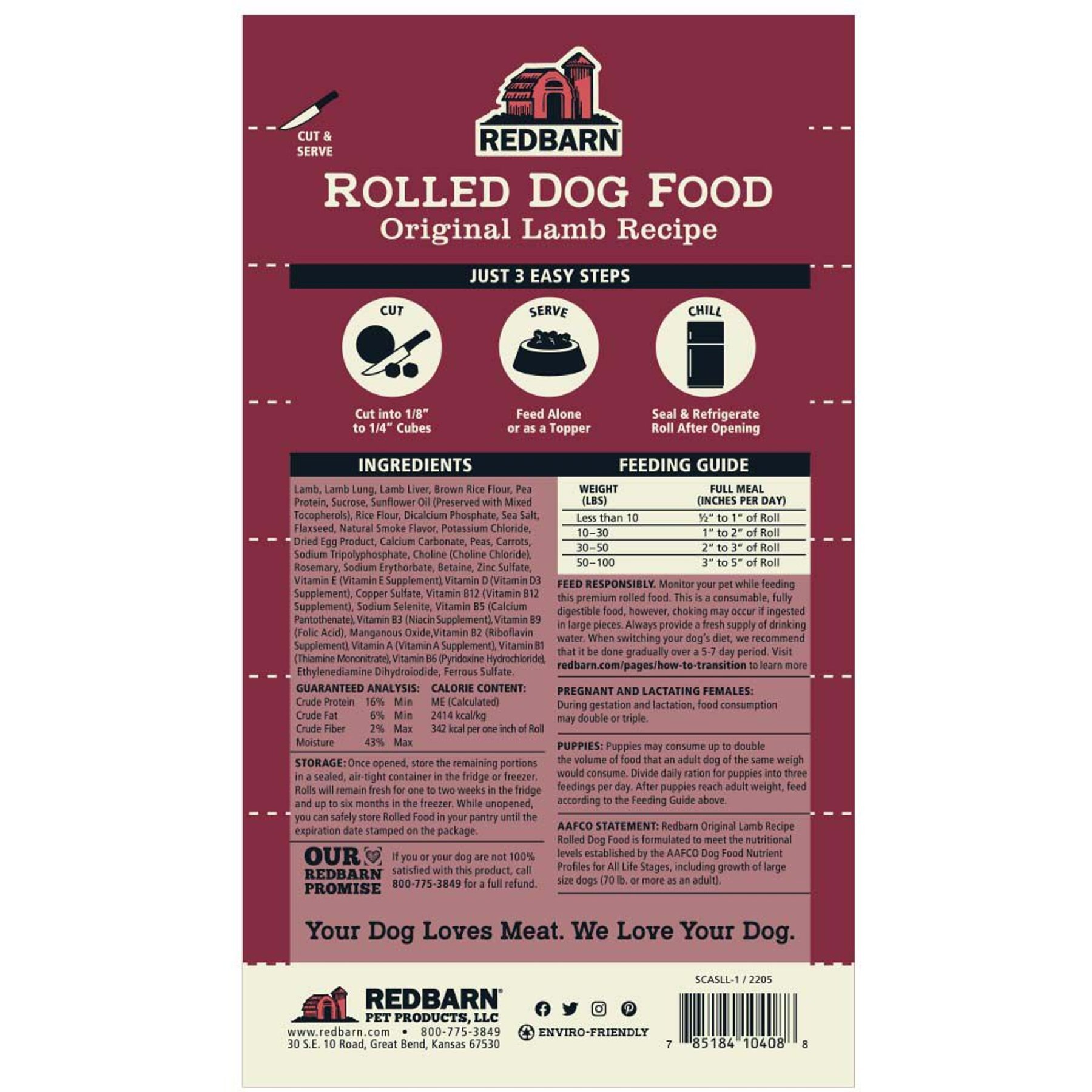 Redbarn Naturals Lamb Recipe Dog Food Roll