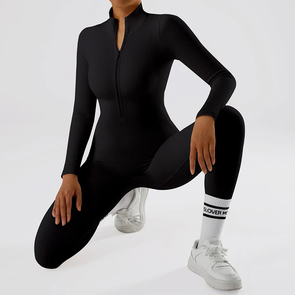 Bodycon Jumpsuit For Womens Clothing Casual Fitness Rompers Zipper Autumn Winter Bodysuits Activity Streetwear Women 241121