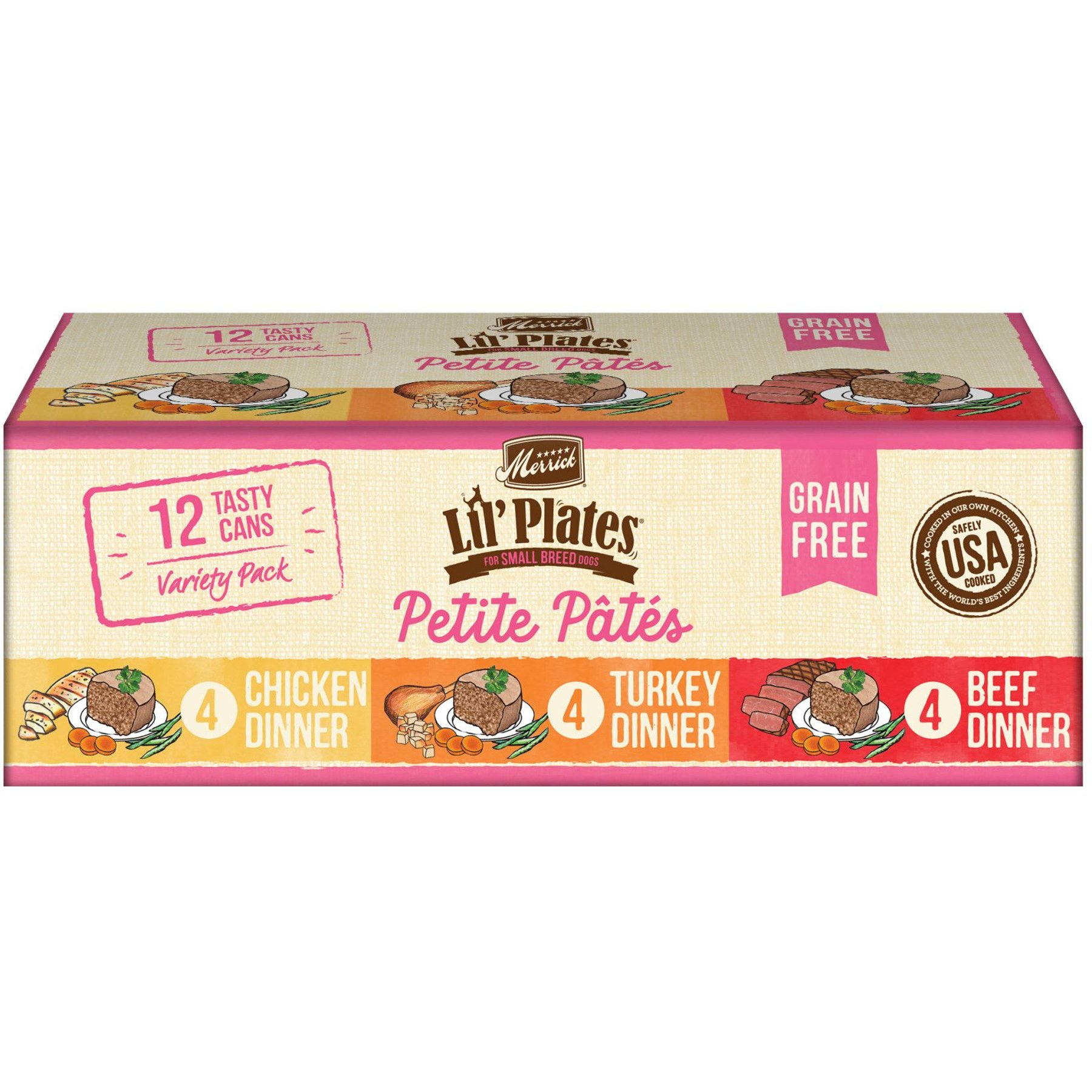Merrick Lil' Plates Petite Pates Grain-Free Small Breed Wet Dog Food, Variety Pack, 3-oz can, case of 12