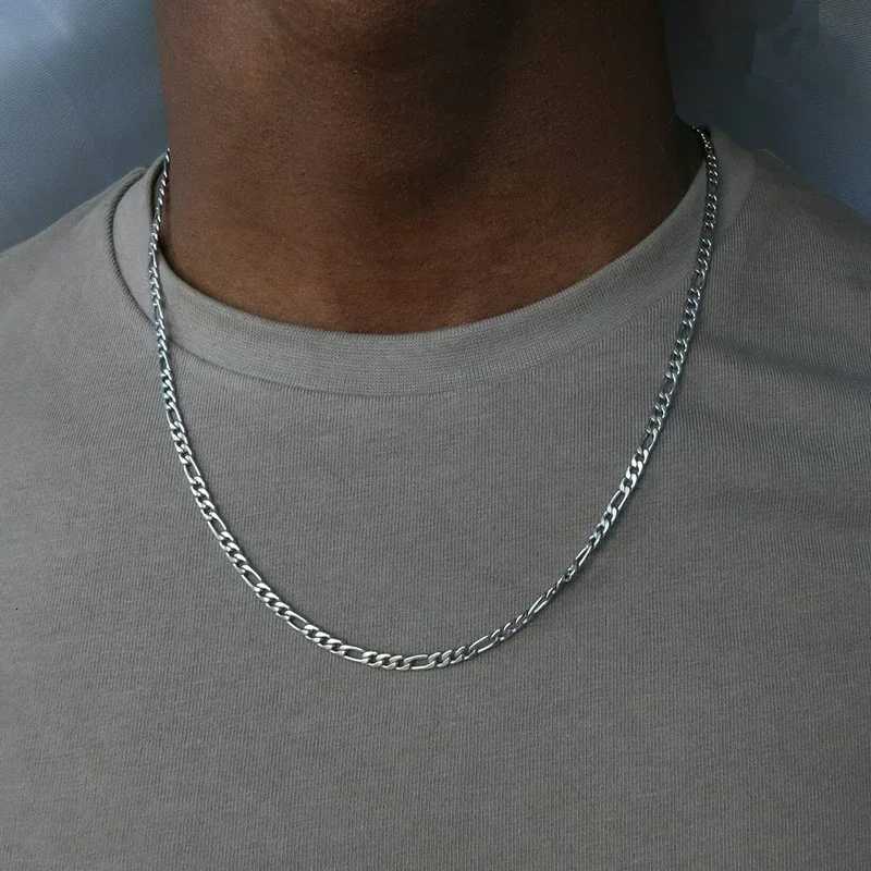 SHSTONE Mens 18K Gold Figaro Chain Necklace 2 4 6 8 10 12mm Cuban Chain 925 Pure Silver Long Necklace Mens Fashion Jewelry W241121
