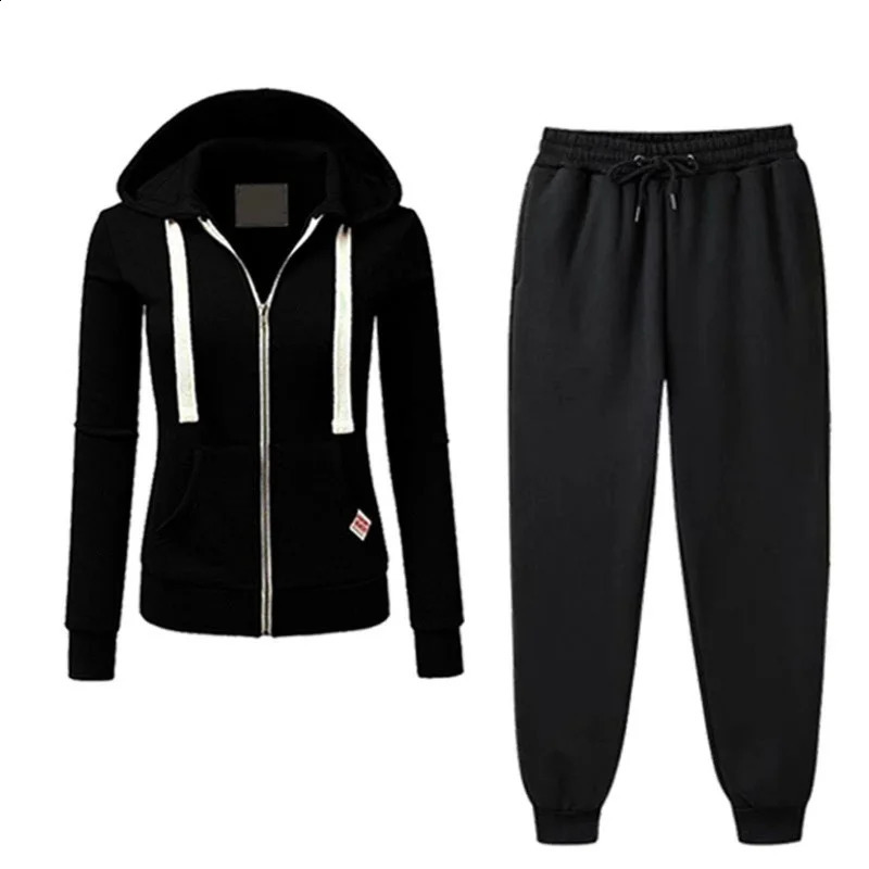 AutumnWinter Womens Korean Solid Color Zipper Hoodie Set Fashion Sportswear Top Drawstring Pocket Loose Casual Wear 251022