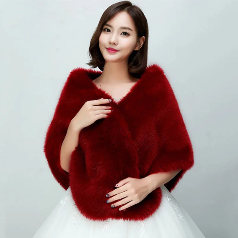 Faux Fox Fur Cape Cheongsam Wedding Dress Shawl Winter Scarf Graceful Women Banquet Party Cloak Wraps 251023CJ