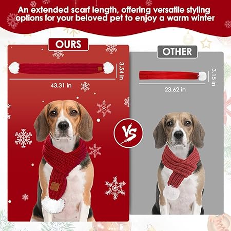 SlowTon Knitted Scarf, 2 Pack Dog Warm Bandanas, Winter Holiday Decoration Scarf for Small Medium Large Dogs (Red,Red