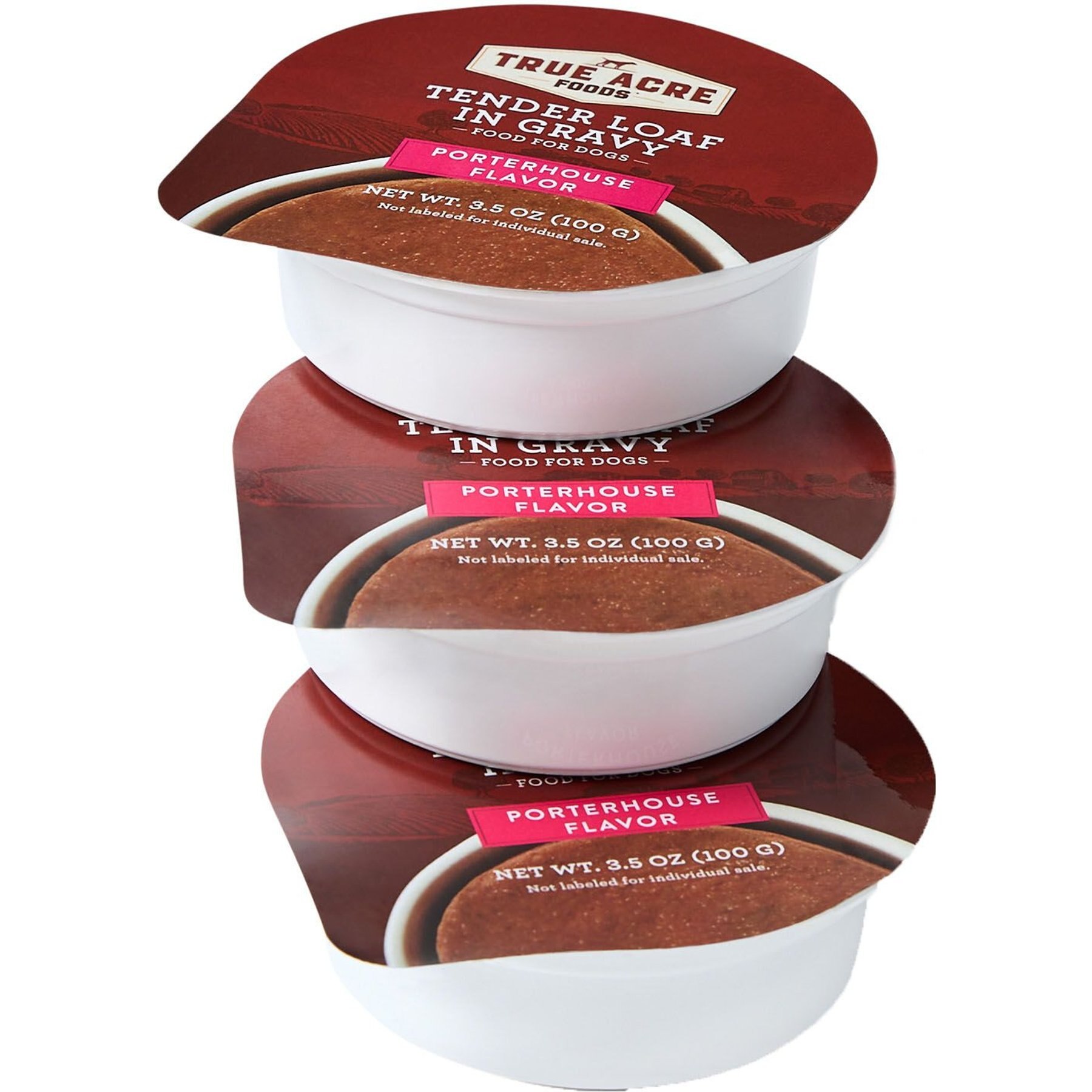 True Acre Foods Porterhouse Flavor Tender Loaf in Gravy, Wet Dog Food, 3.5-oz cup, case of 12