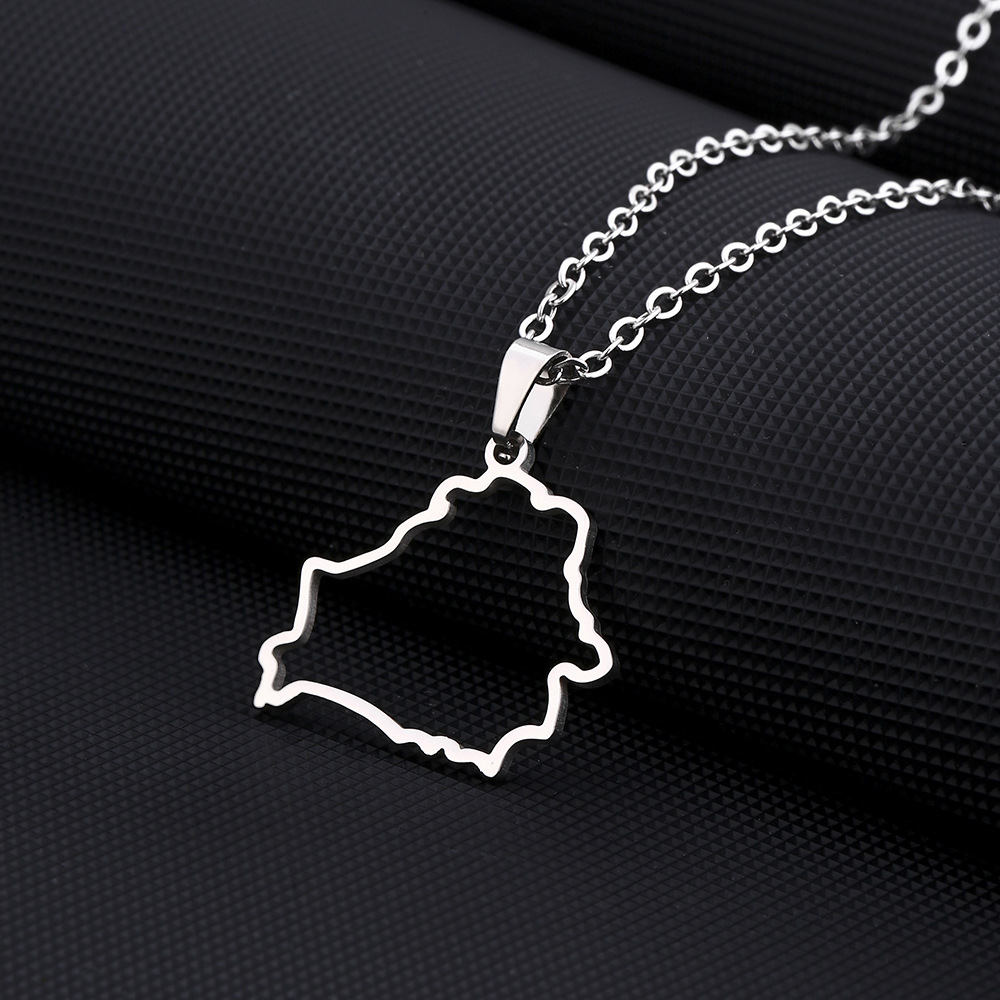 Small Hollow Belarus Map Necklace Stainless Steel Outline Map of Belarus Continent Pendant Collar Choker Women Minimalist Hometown Country Clavicle Ch