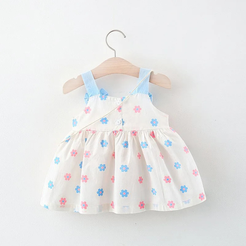 born Sleeveless Baby Girl Princess Dress Summer Baby Girl Beach Dresses Pink Cotton Toddler Girl Clothes Set 240422