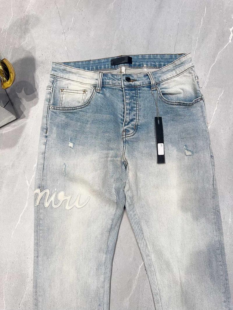 2025 S Fashion Designer Men S Jeans Bleaching Washed Light Blue Men Letter Patched Street Clothes Male S Low Rise Pencil Pants