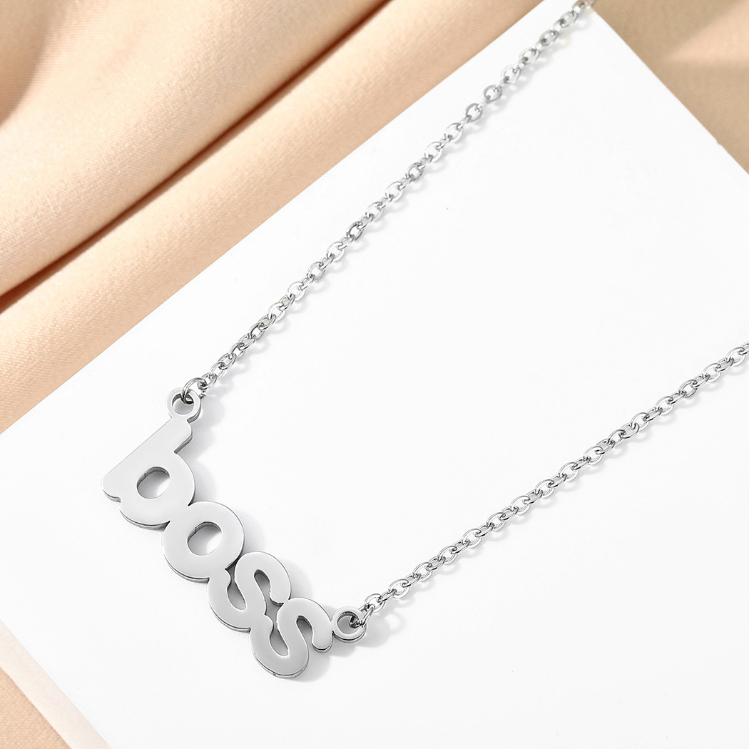 Cute Boss Letter Necklace English Word Stainless Steel Script Charm Chain Clavicle Collar Choker for Women Girl Child Hiphop Rock Jewelry
