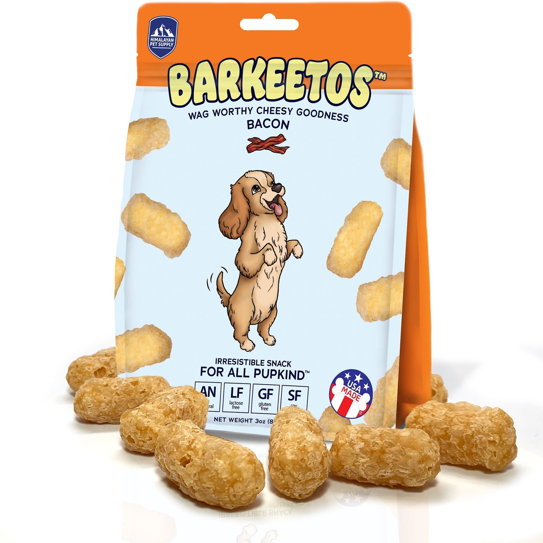 Himalayan Pet Supply Barkeetos Grain-Free Bacon Crunchy Dog Treats, 3-oz bag