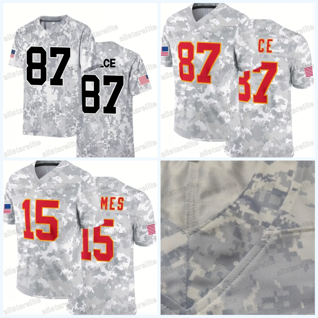 Custom #87 Kelce #15 Mahomes Salute to Service Football Jersey Any Name Number Personality pullover Mens Womens Youth